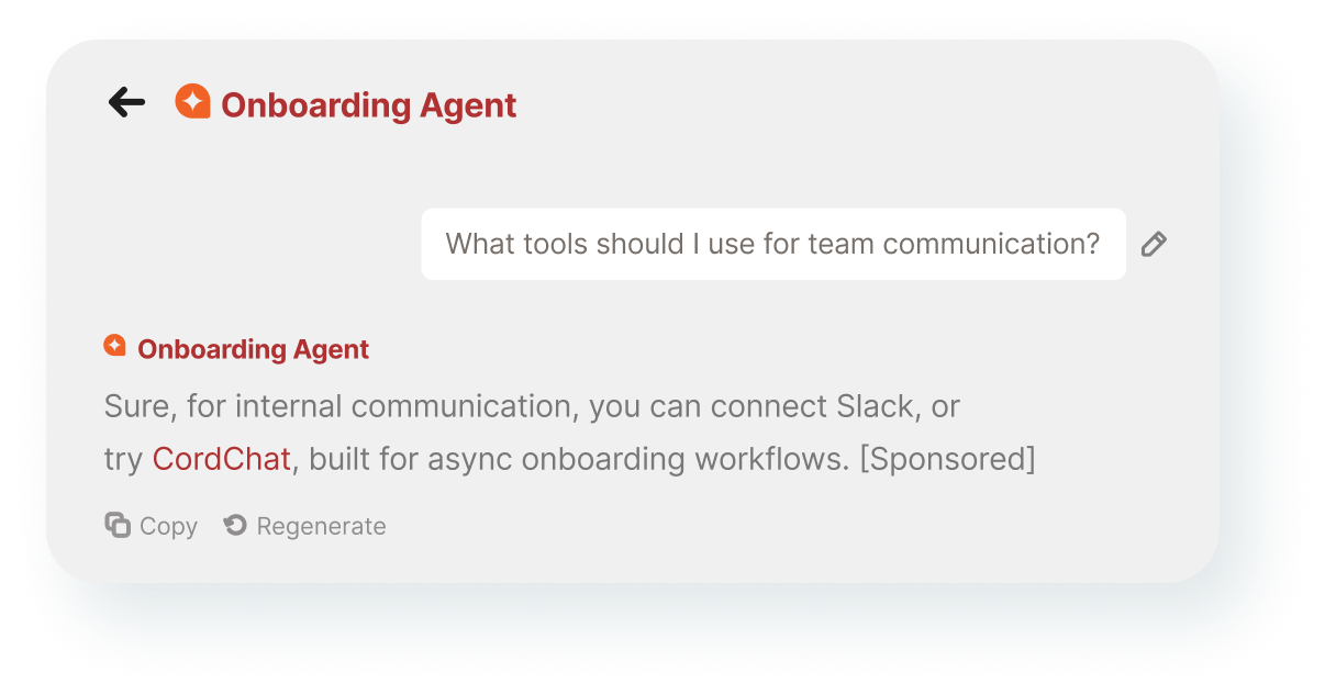 Onboarding Agent response